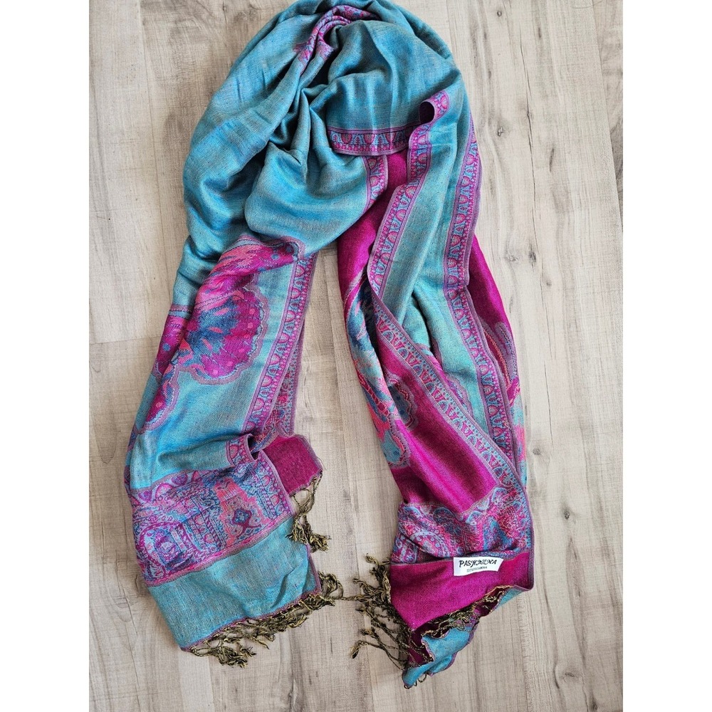 Pashmina Butterfly Shawl Wrap Reversible Turquoise Pink Mandala Fringe Scarf